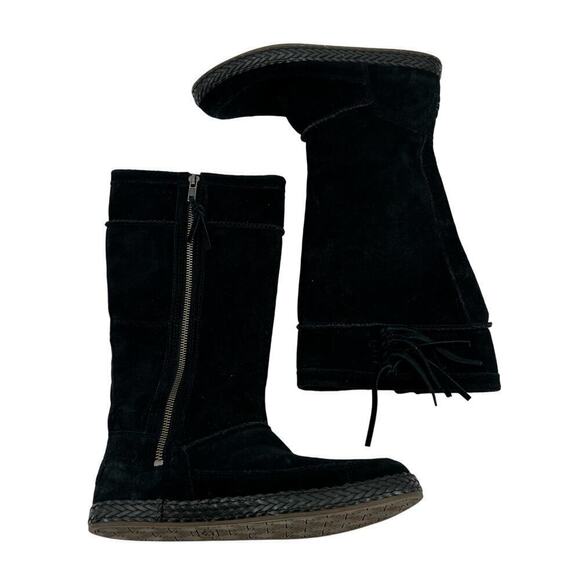 UGG Emerie Knee High Flat moccasin Boots black Suede Tassel Charm zipper size 7 - Picture 2 of 11